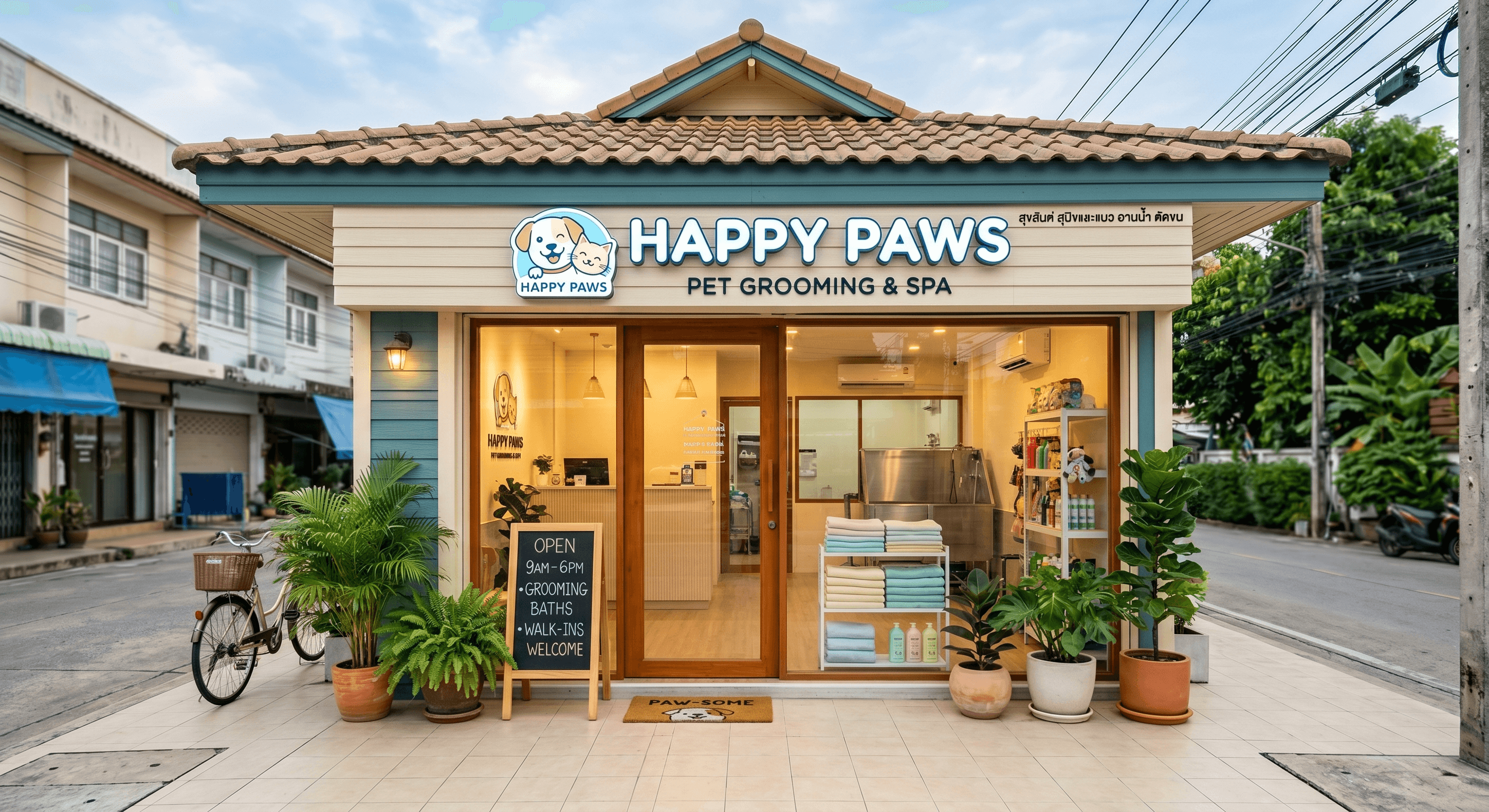 Pet grooming shop exterior